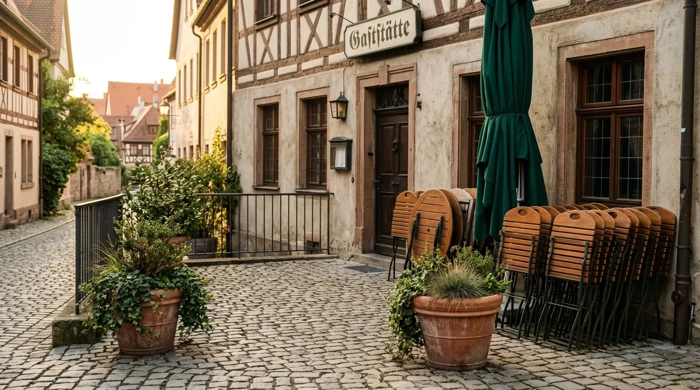 Außenbereich eines Cafés in der Innenstadt